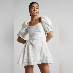 Brailey Mini Dress - Puff Sleeve Fit and Flare Dress in White